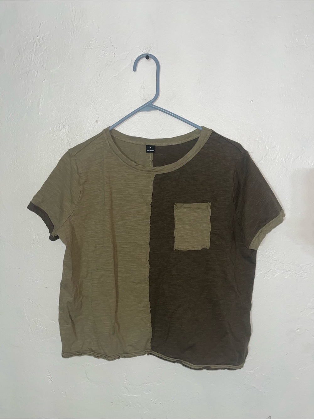 Two-Tone Olive & Dark Olive Green Crop Top Pocket Tee Rugged Alt Style Crop Tee